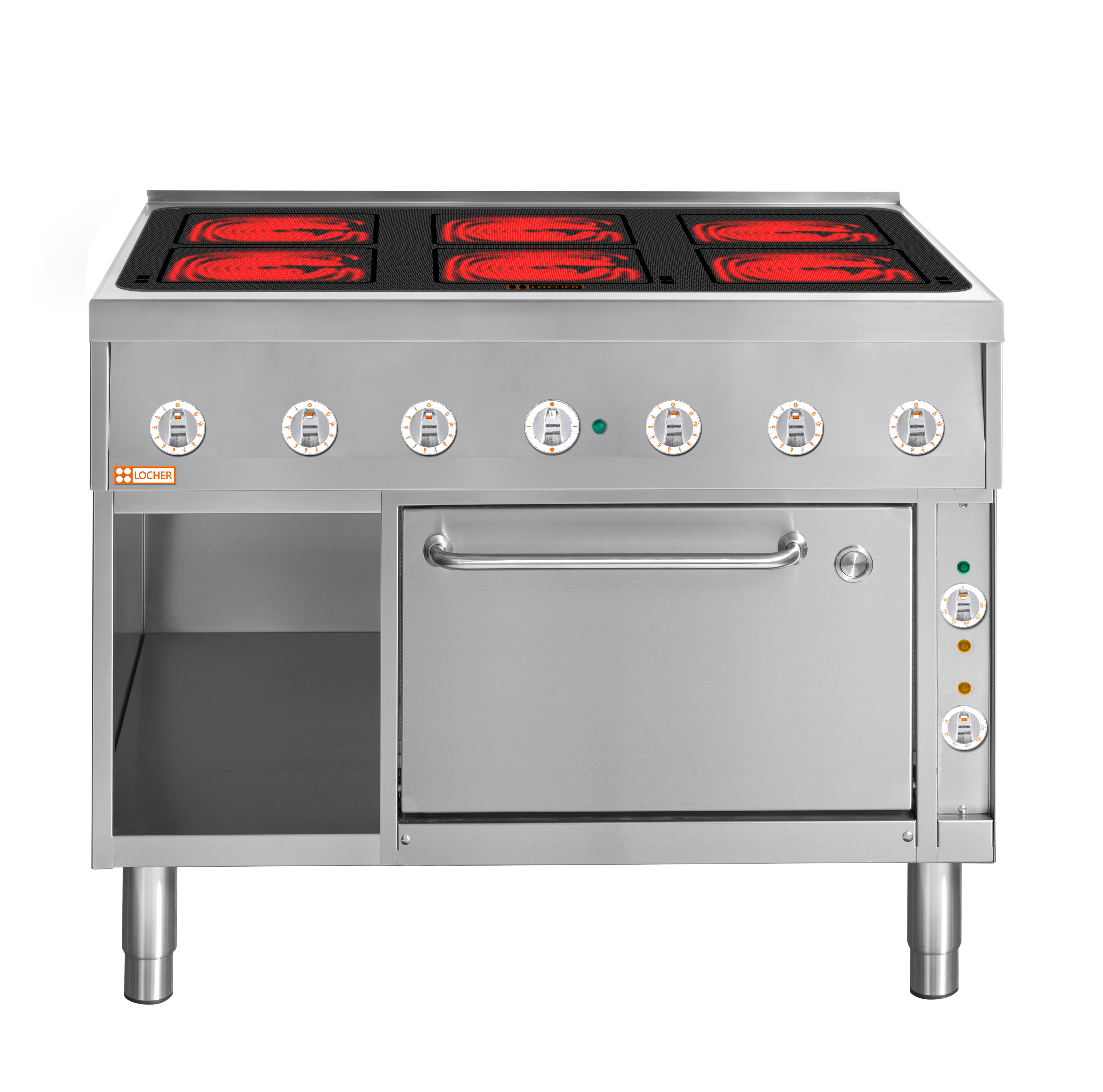 Locher Elektroherd Strahlheizkörper Stand 850, 6 Kochstellen à 4 kW mit Bratofen GN 2/1