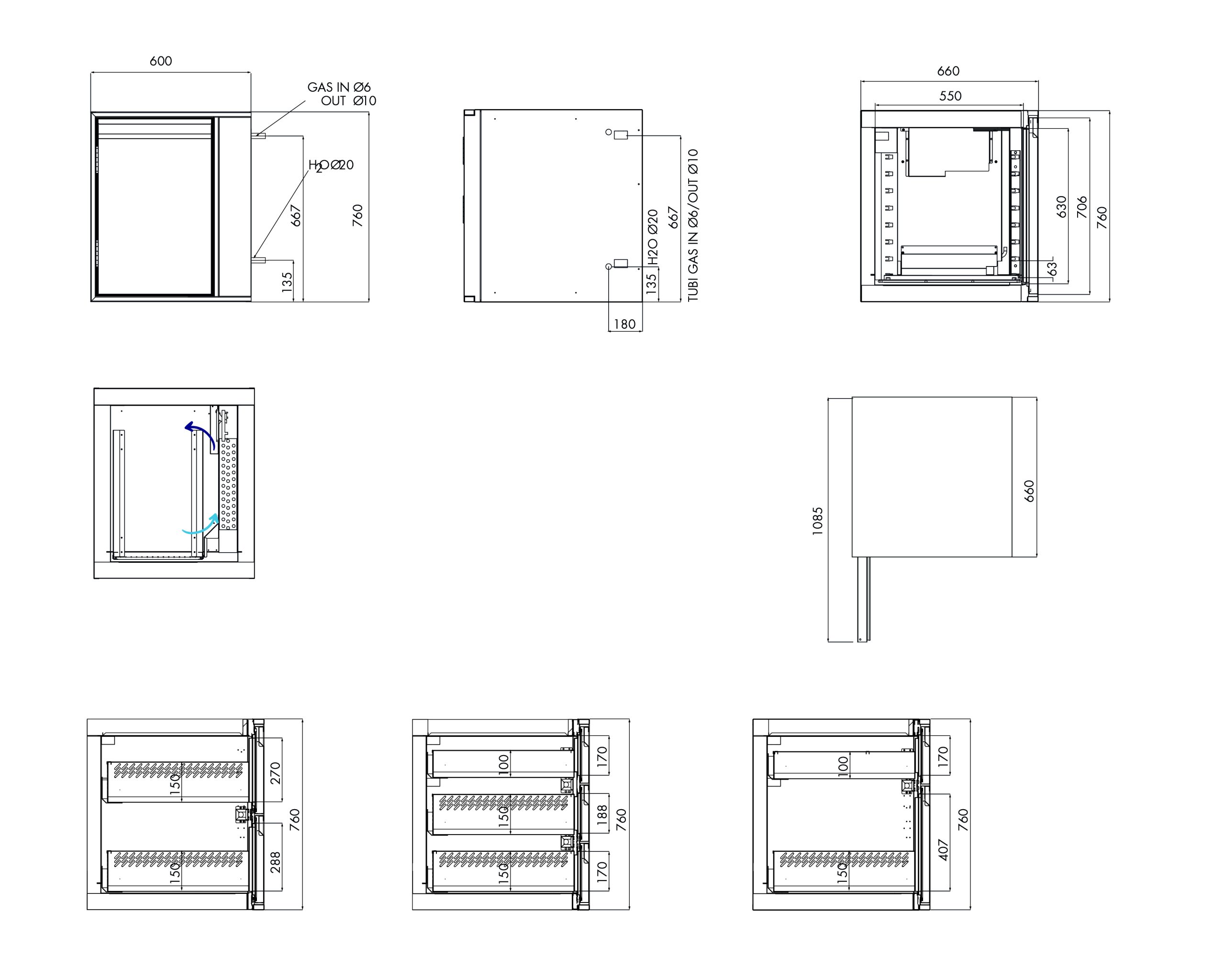 Tiefkühlunterbau GN Premium, 1 Tür, H 760 mm, ohne I-Fach – technische Zeichnung