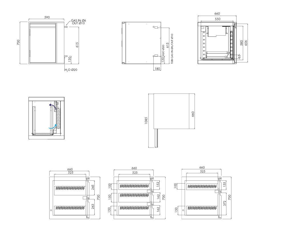 Tiefkühlunterbau GN Premium, 1 Tür, H 700 mm, ohne I-Fach – technische Zeichnung
