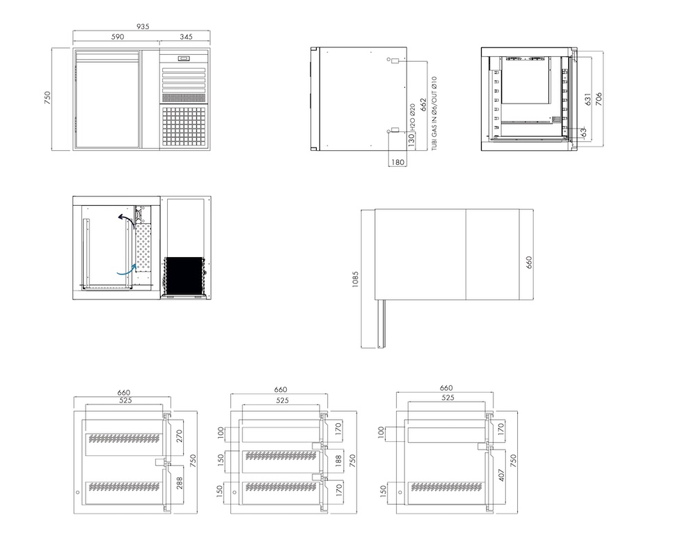 Kühlunterbau GN Premium, 1 Tür, H 750 mm, steckerfertig – technische Zeichnung
