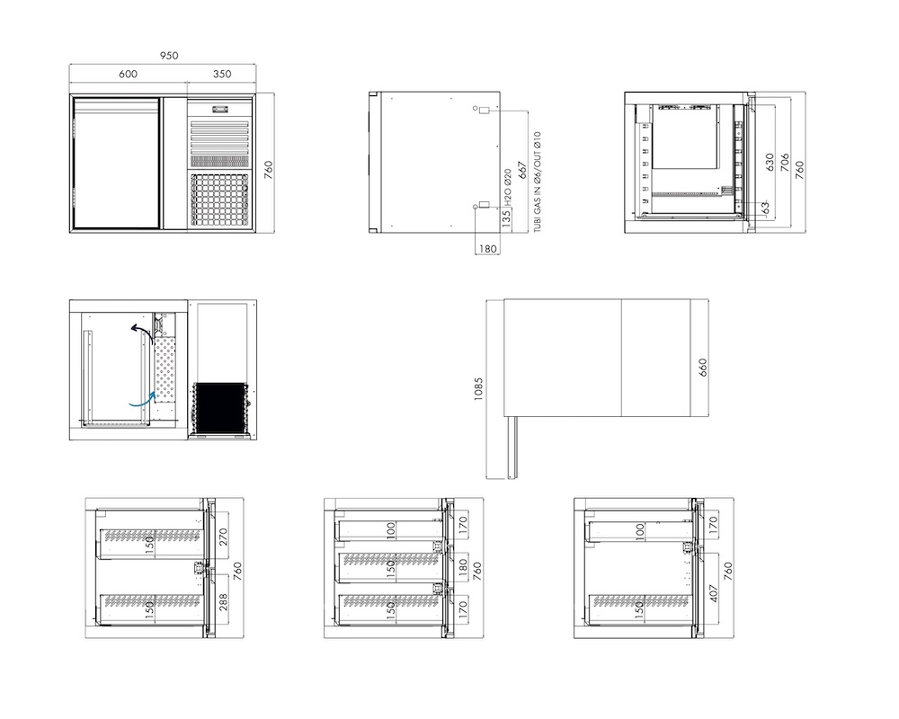 Kühlunterbau GN Premium, 1 Tür, H 760 mm, steckerfertig – technische Zeichnung
