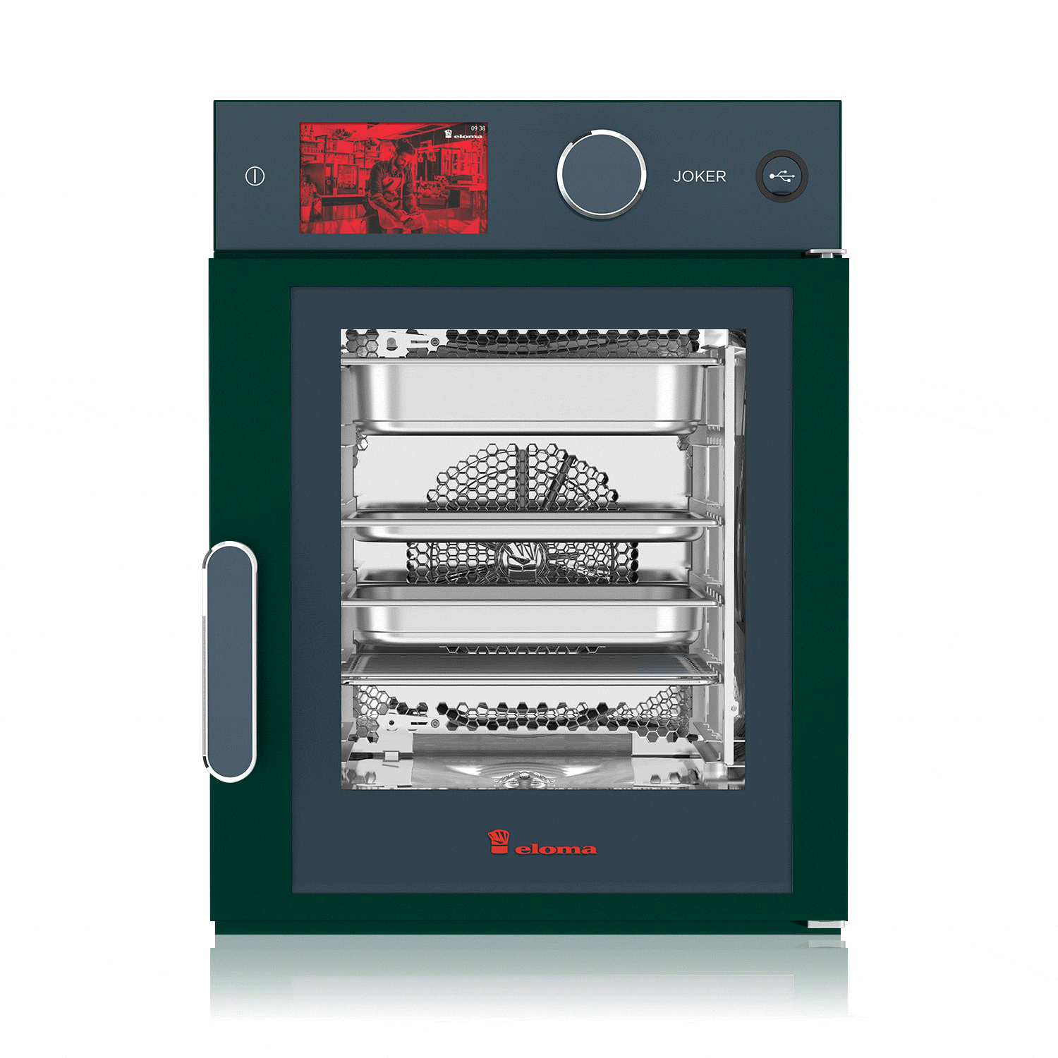 Eloma JOKER Heissluftdämpfer 6-23 GN 2/3, Elektro 3NAC 380-415V, ST-Steuerung, Bedienung Oben, Rechtsanschlag, Frischdampfsystem, Schlauchbrause, autoclean® PRO, RAL 3001 Einbau-Edition