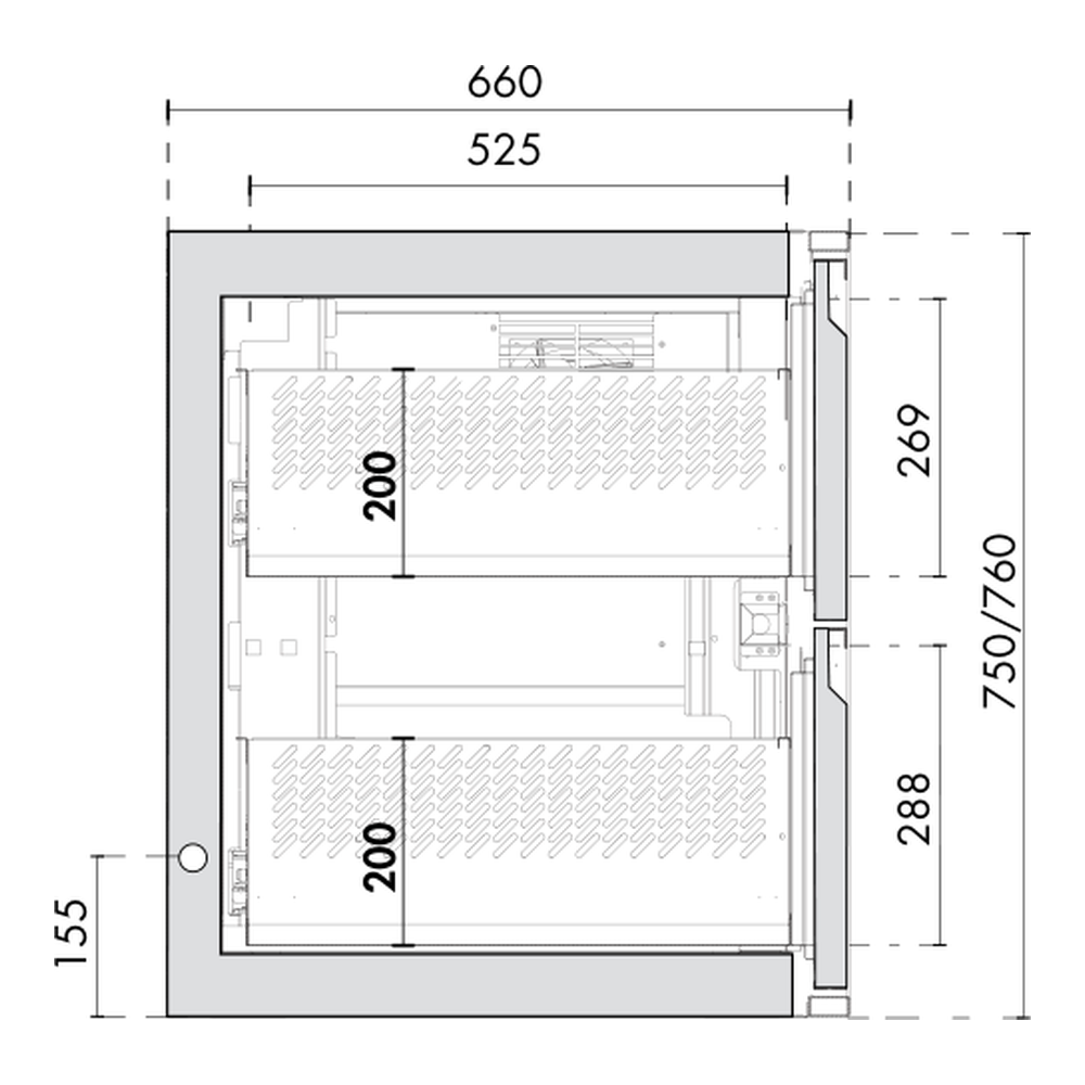 Ladenmodul 1/2 - 1/2 GN Premium, Korpushöhe 750/760 mm