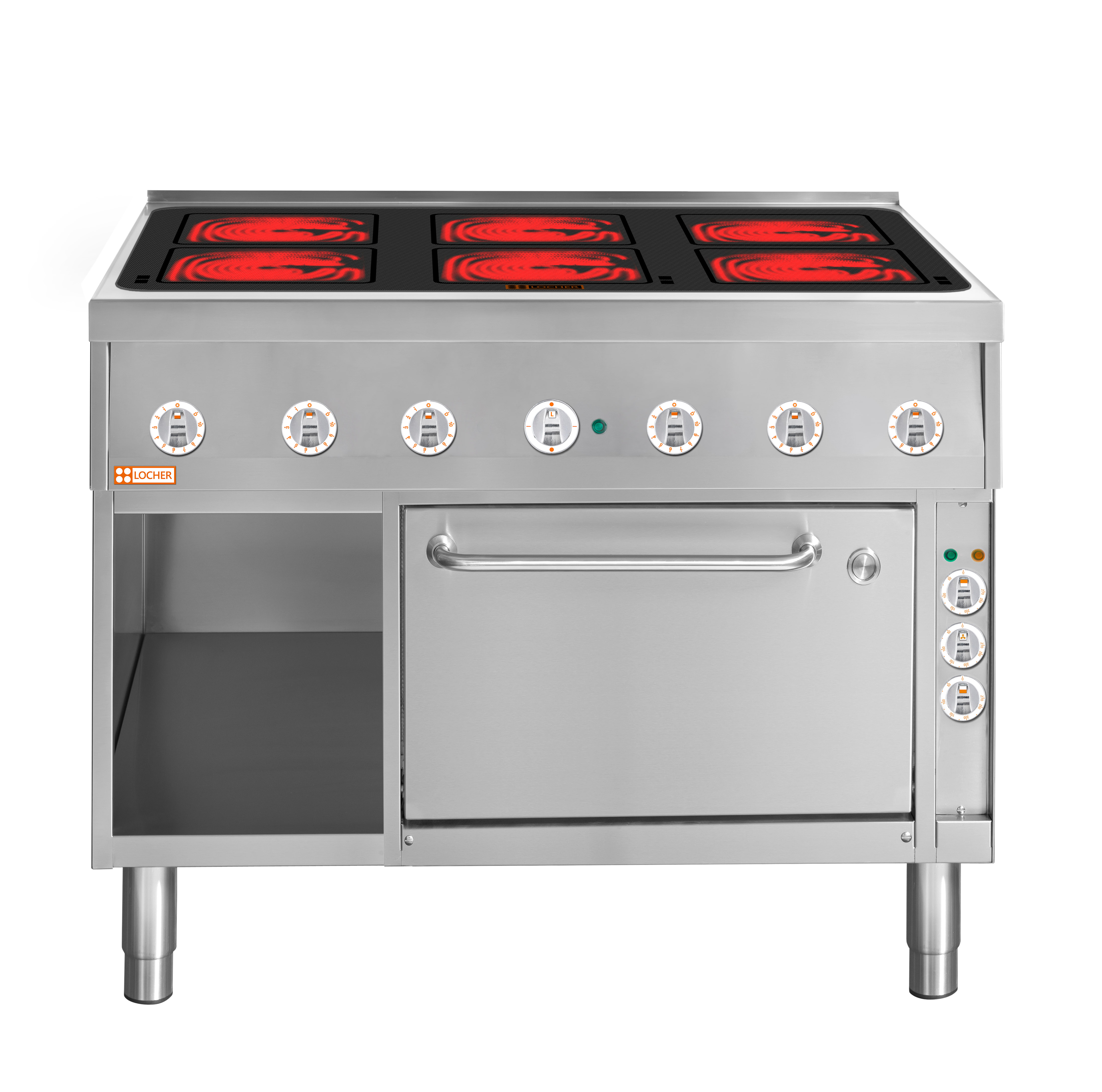 Locher Elektroherd Strahlheizkörper Stand 850, 6 Kochstellen à 4 kW mit Brat- und Backofen GN 1 1/2