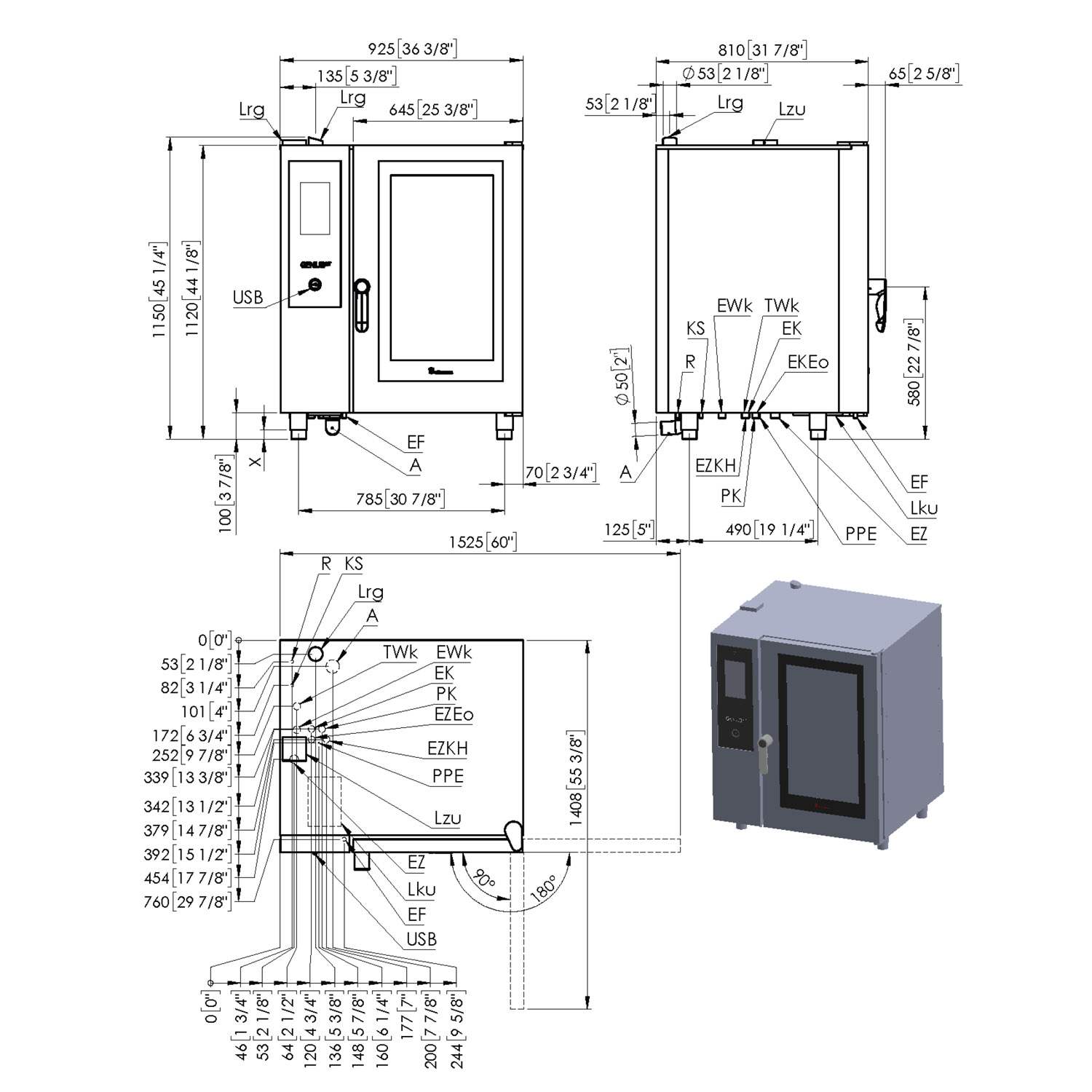 Eloma-Genius-MT-Heissluftdmpfer-10-11-Rechtsanschlag-LED-mit autocleanPRO-technische-zeichnung