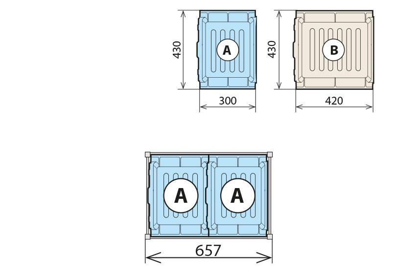 Fermostock Auffangbehälter-Kombination für Auflage 460 x 630 mm (2 x A)