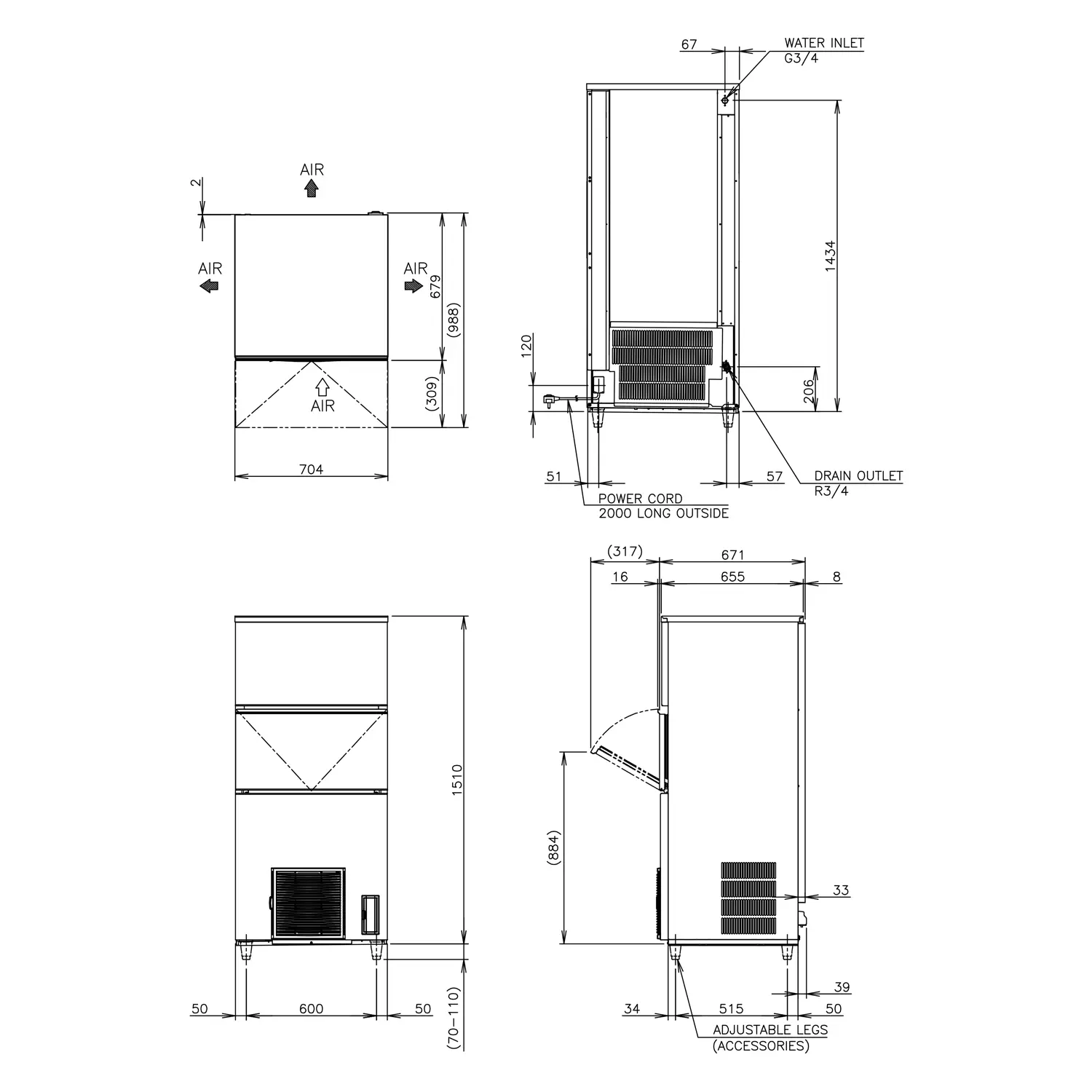 Eiswürfelmaschine HOSHIZAKI IM-240PE-23 180 kg/24h