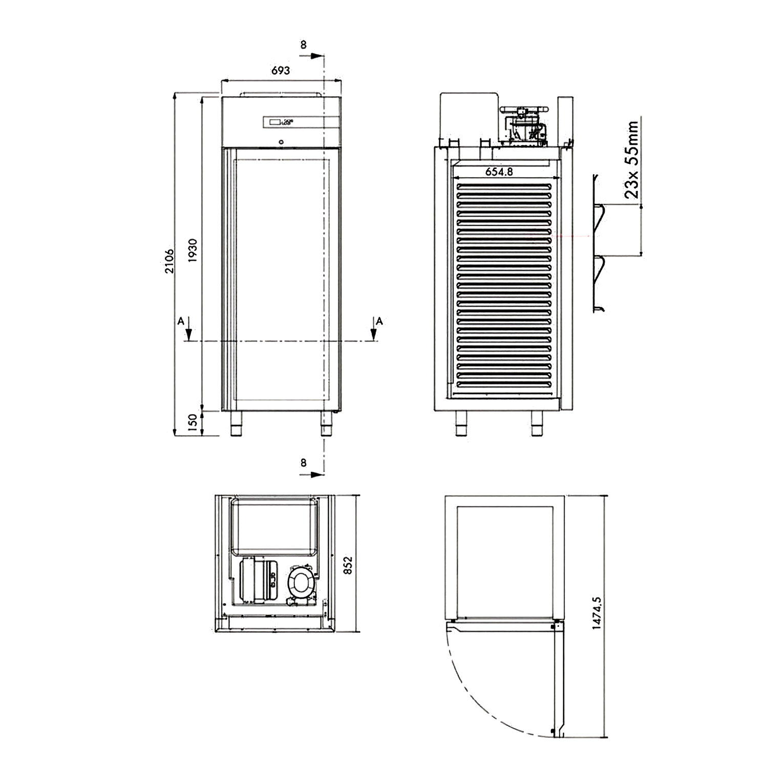 Gastro-Kühlschrank OASIS SP80 MT 700 Liter GN 2/1, Innenraum mit Auflagerippen