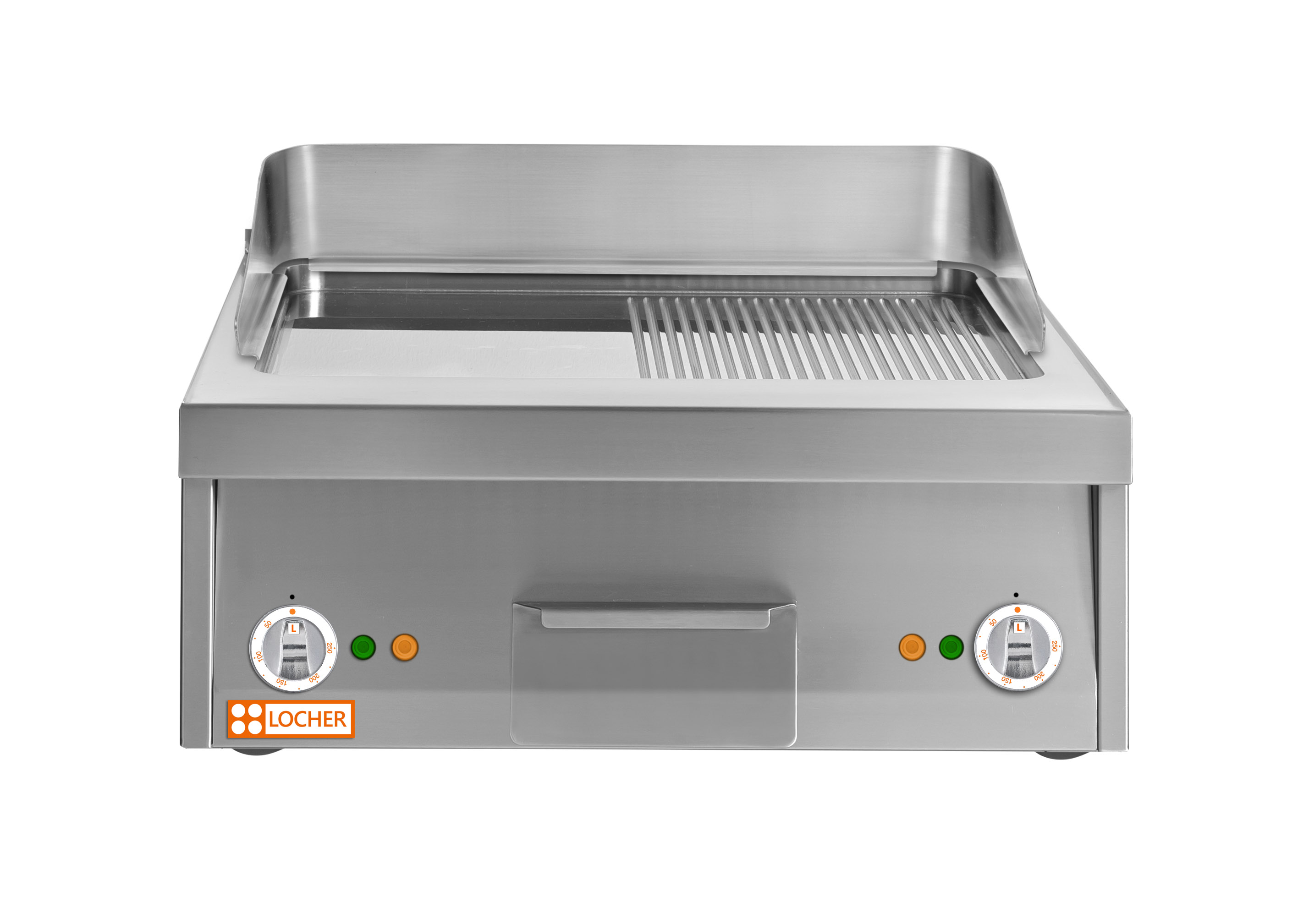 Locher Elektro-Bratplatte Flex 700, 600 mm, hartverchromt halbgerillt