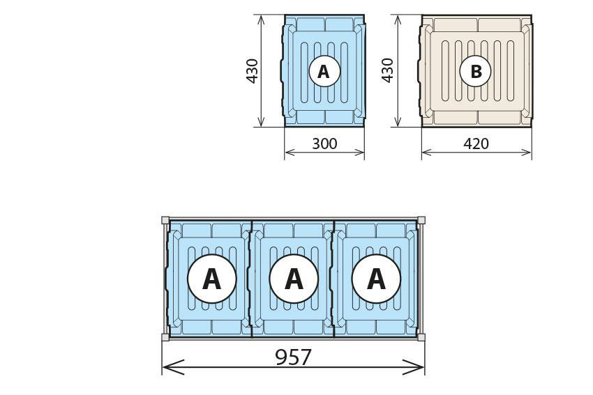 Fermostock Auffangbehälter-Kombination für Auflage 460 x 930 mm (3 x A)