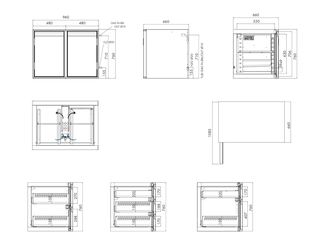 Kühlunterbau GN Premium, 2 Türen, H 760 mm, ohne I-Fach – technische Zeichnung