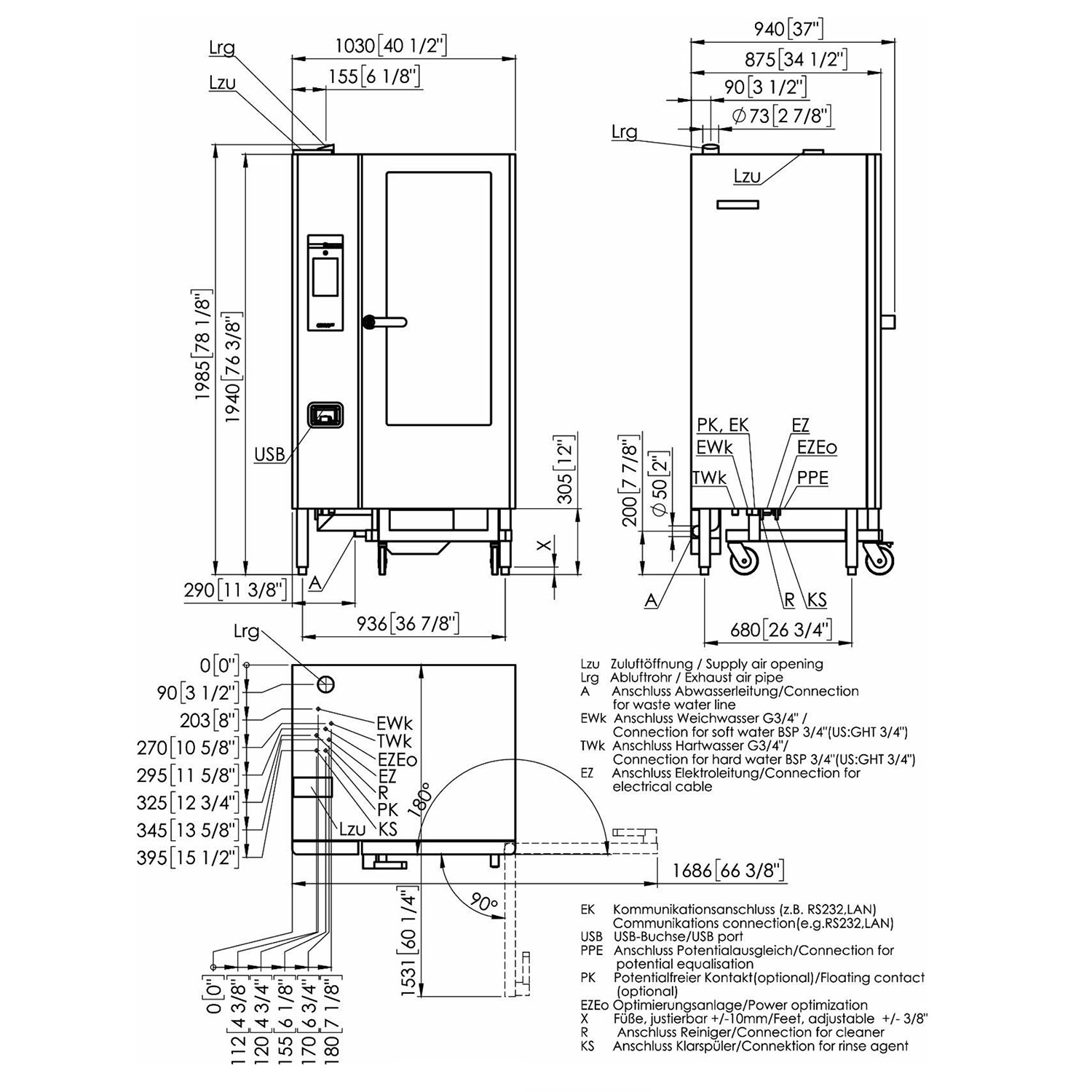 Eloma Genius MT, Kombidämpfer, Gas, 40 kW, 20 x GN 1/1, Türanschlag rechts