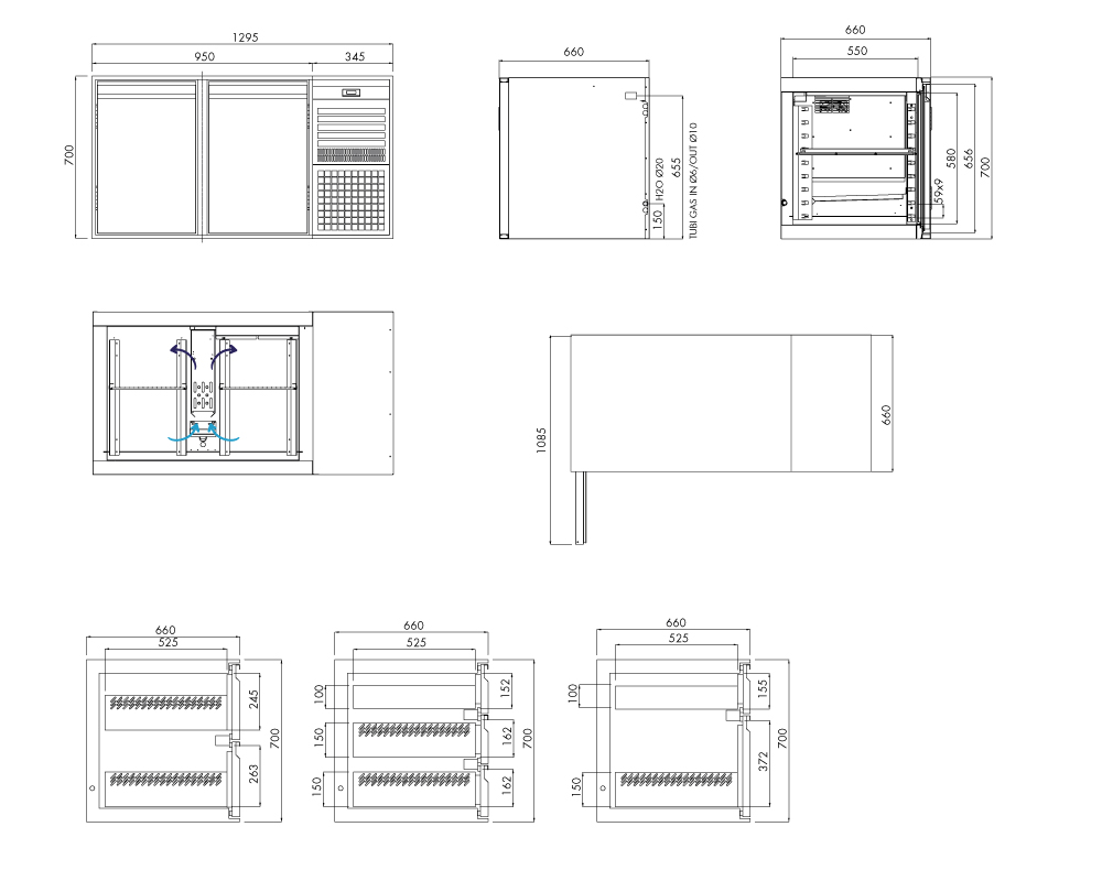 Kühlunterbau GN Premium, 2 Türen, H 700 mm, steckerfertig – technische Zeichnung