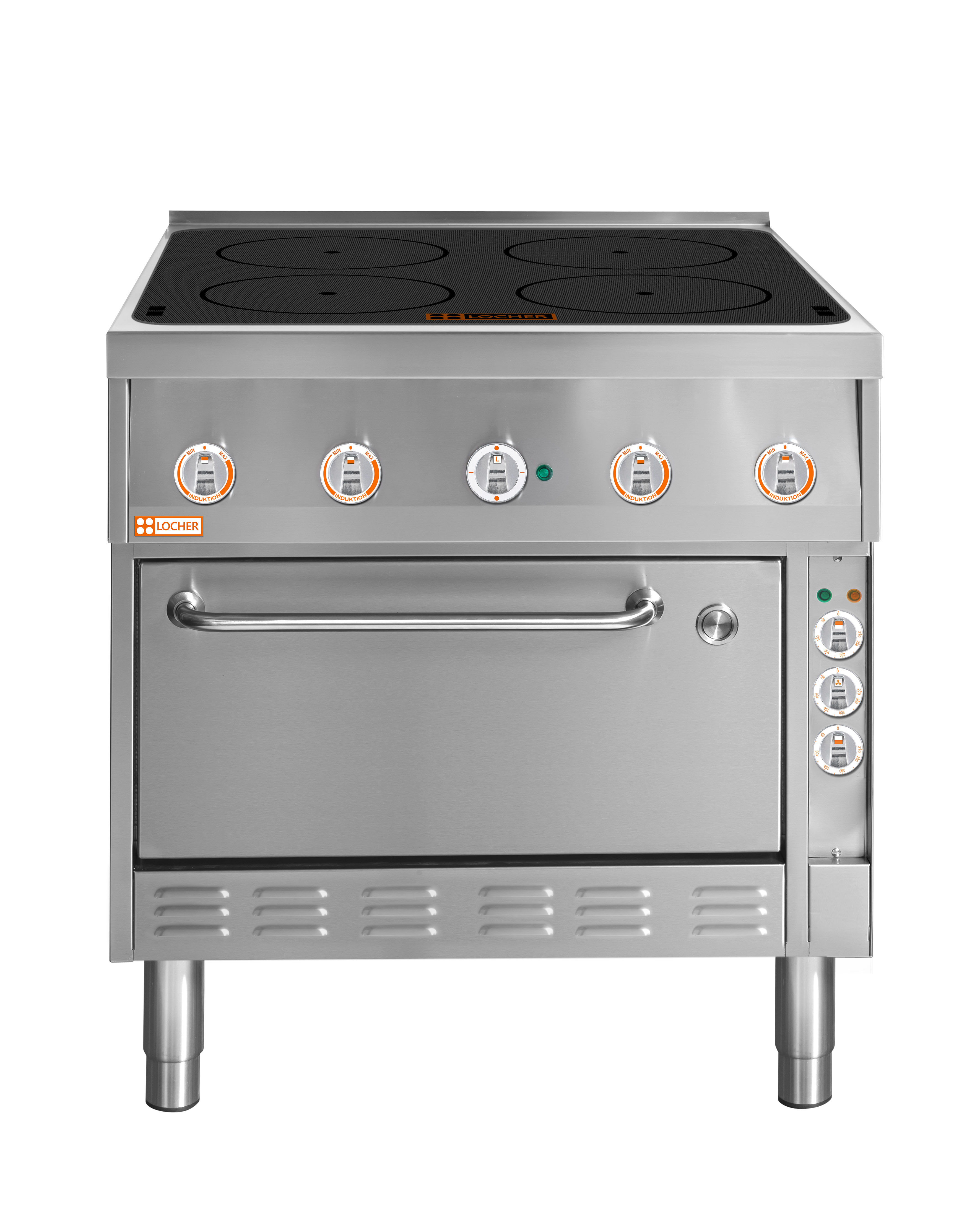 Locher Induktionsherd Stand 700, 4 Kochstellen à 5 kW mit Brat- und Backofen GN 1/1+