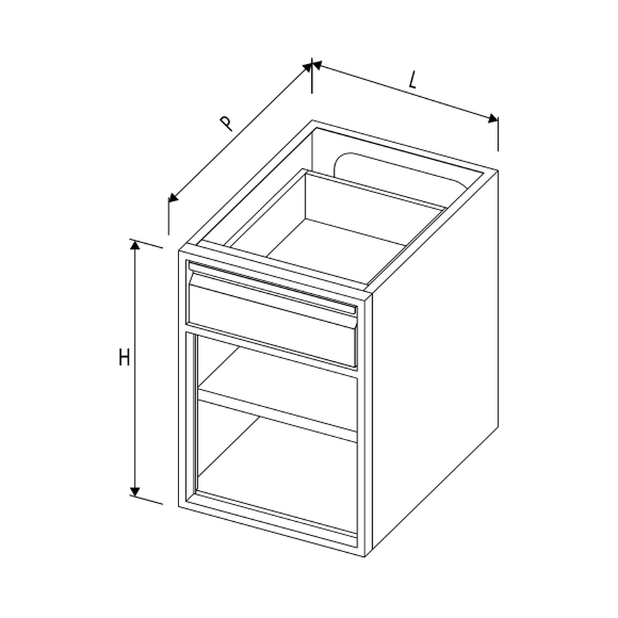 Offenes Modul mit Schublade, B 400 × T 580 × H 815 mm – Complementary Line AT