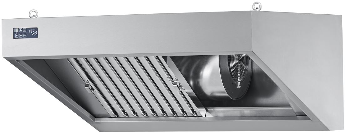 Wandhaube mit Ventilator und LED-Beleuchtung, L 1200 × T 900 × H 450 mm – Chromonorm