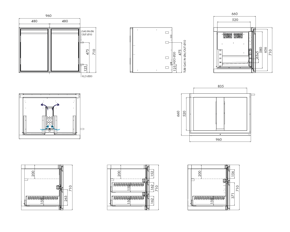 Saladette GN Premium, 2 Türen, H 700 mm, ohne I-Fach – technische Zeichnung