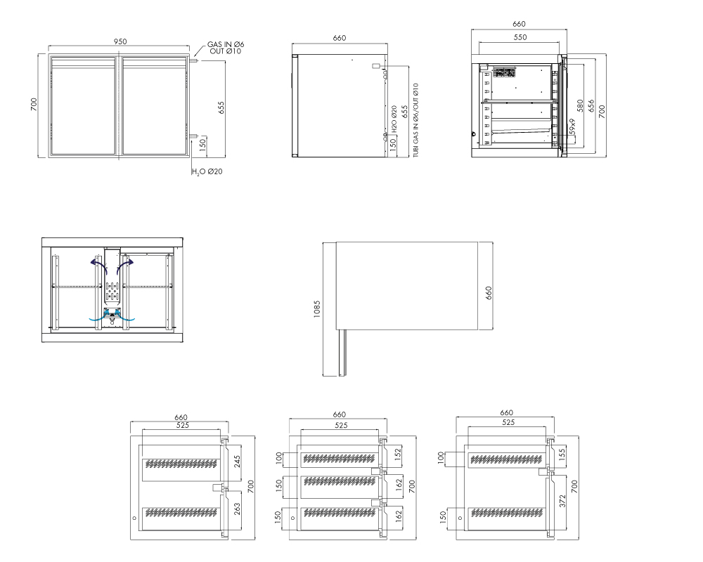 Kühlunterbau GN Premium, 2 Türen, H 700 mm, ohne I-Fach – technische Zeichnung